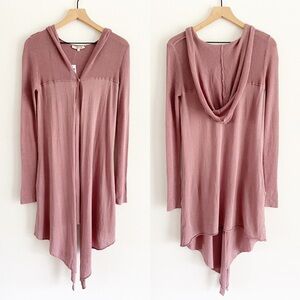 lamade Mauve Dusty Rose Pink Hooded Duster Draped Waterfall Knit Cardigan